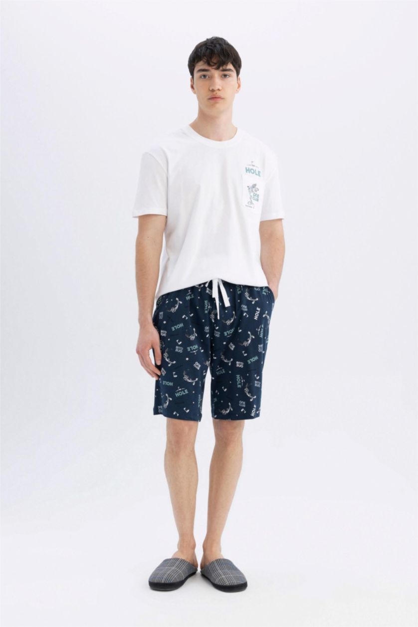 رجال أبيض طقم بيجاما قصة عادية نص كم من لوني تونز - قطعتين