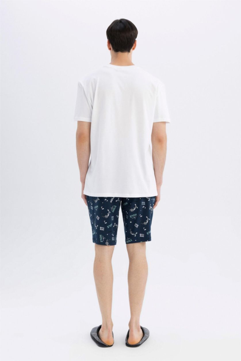 رجال أبيض طقم بيجاما قصة عادية نص كم من لوني تونز - قطعتين