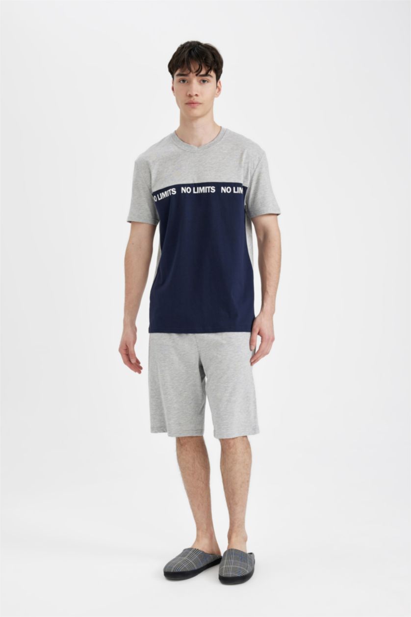 Man Grey Melange Regular Fit Short Sleeve 2 Piece Pajama Set