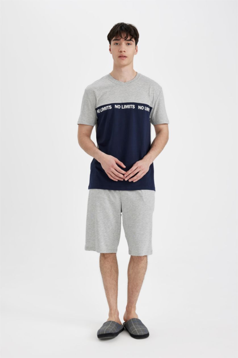 Man Grey Melange Regular Fit Short Sleeve 2 Piece Pajama Set