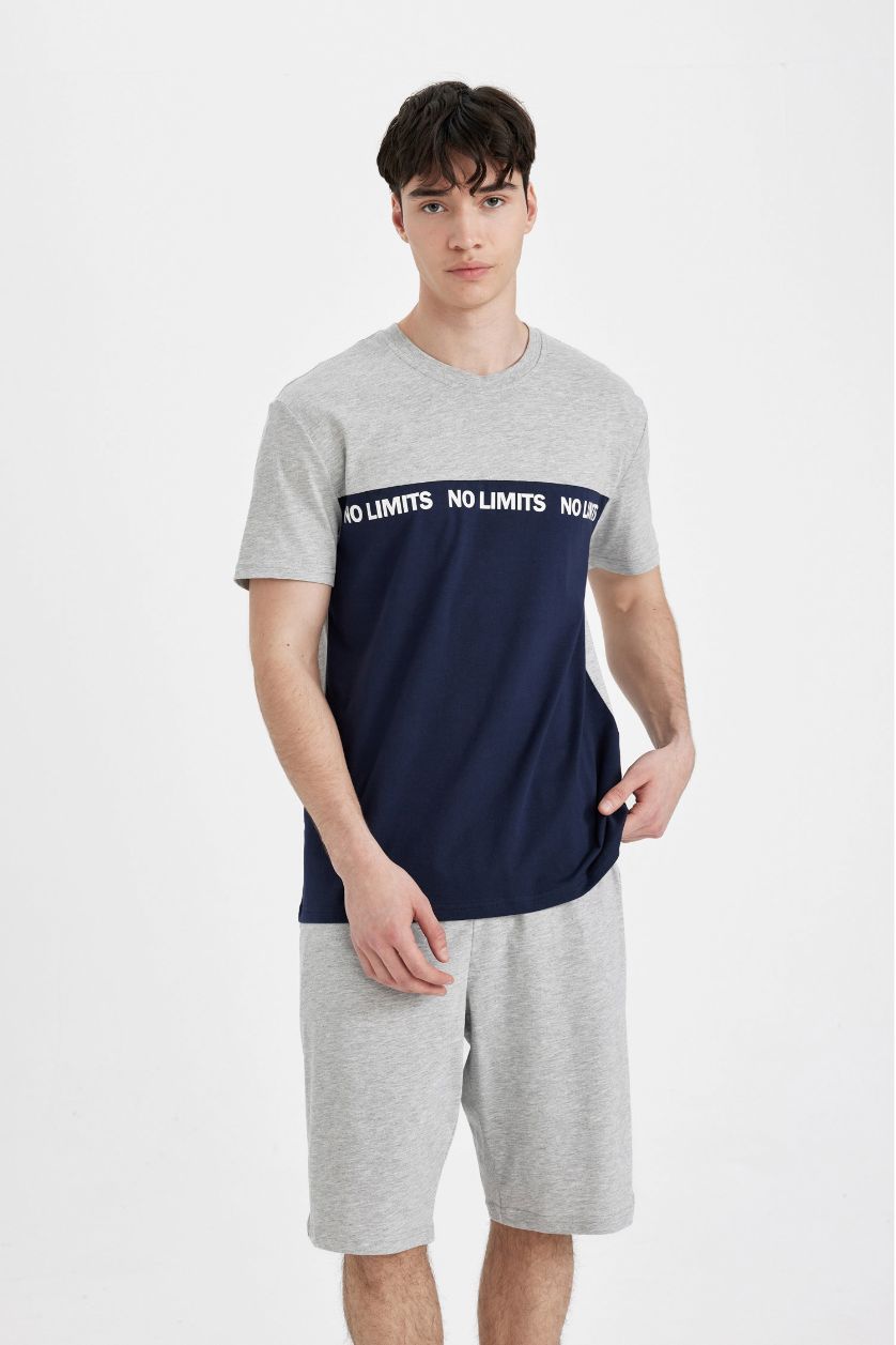 Man Grey Melange Regular Fit Short Sleeve 2 Piece Pajama Set