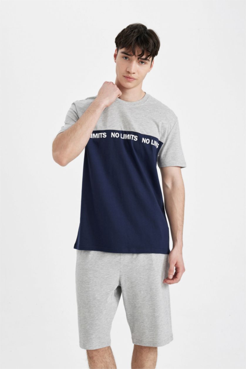 Man Grey Melange Regular Fit Short Sleeve 2 Piece Pajama Set