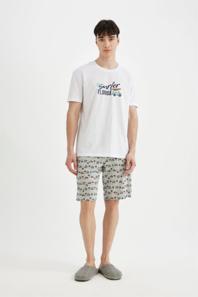 MAN White Regular Fit Printed Short Sleeve 2 Piece Pajama Set