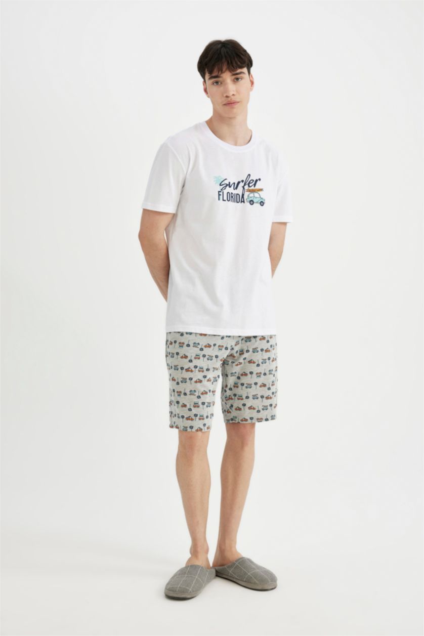 MAN White Regular Fit Printed Short Sleeve 2 Piece Pajama Set