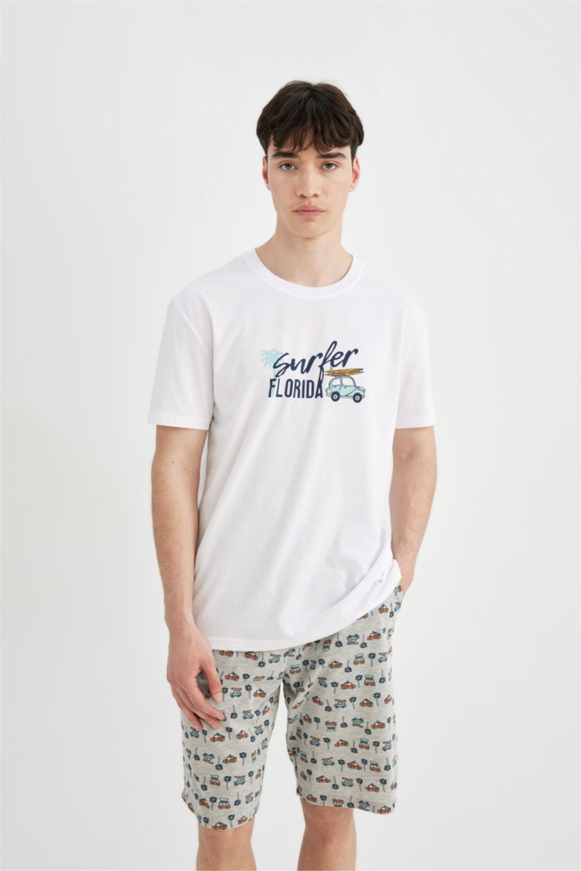 MAN White Regular Fit Printed Short Sleeve 2 Piece Pajama Set