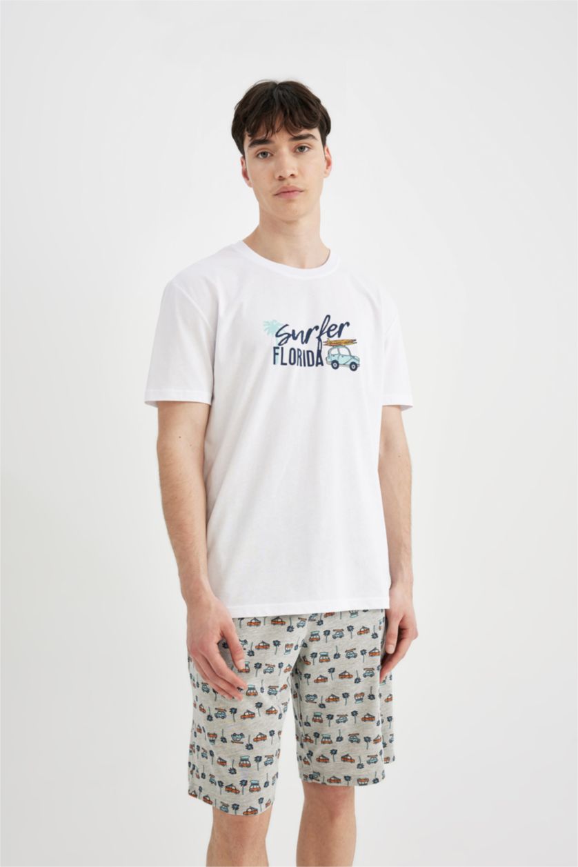 MAN White Regular Fit Printed Short Sleeve 2 Piece Pajama Set