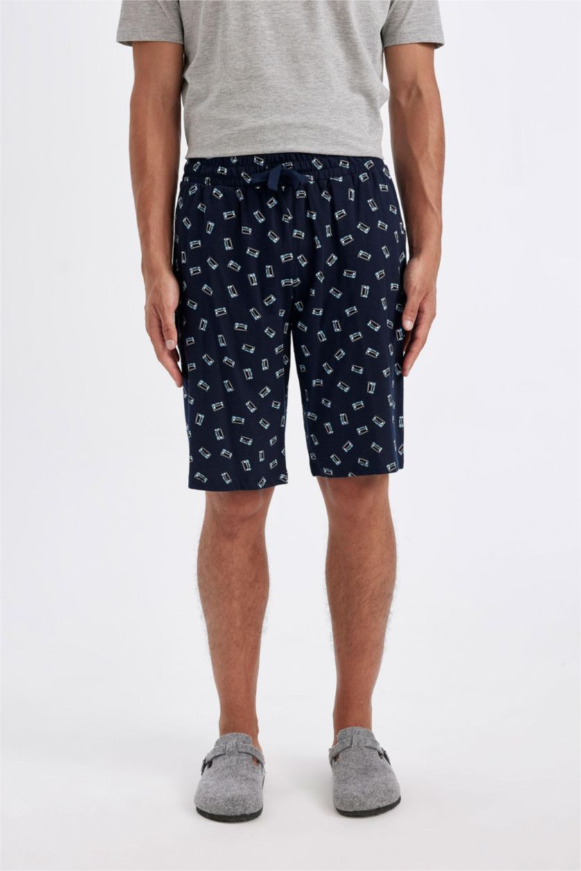 MAN NAVY Regular Fit Pocket Patterned Shorts Pajama Bottoms