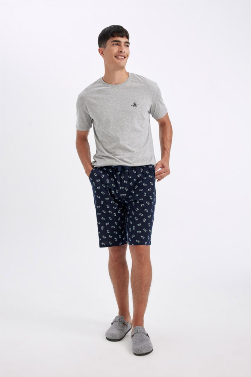 MAN NAVY Regular Fit Pocket Patterned Shorts Pajama Bottoms