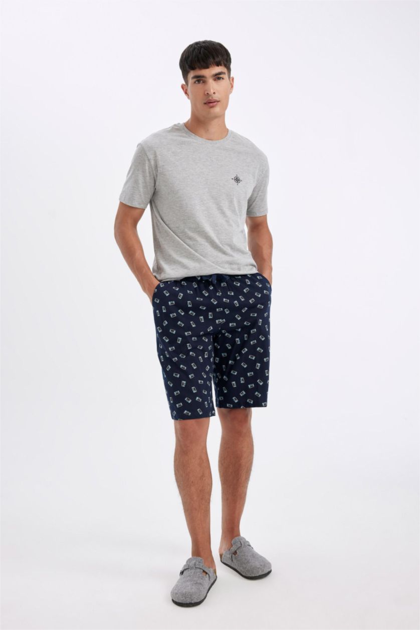 MAN NAVY Regular Fit Pocket Patterned Shorts Pajama Bottoms