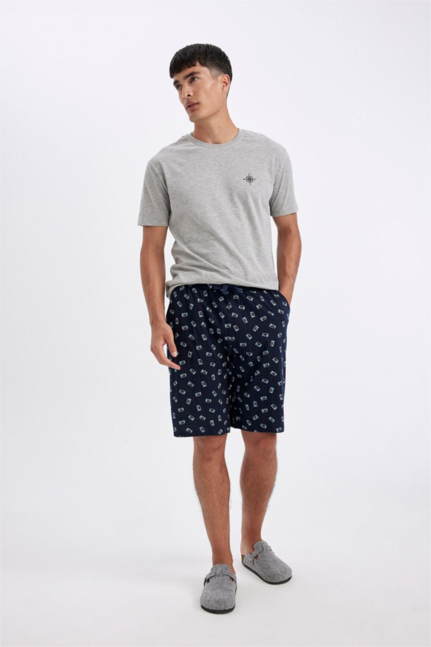 MAN NAVY Regular Fit Pocket Patterned Shorts Pajama Bottoms