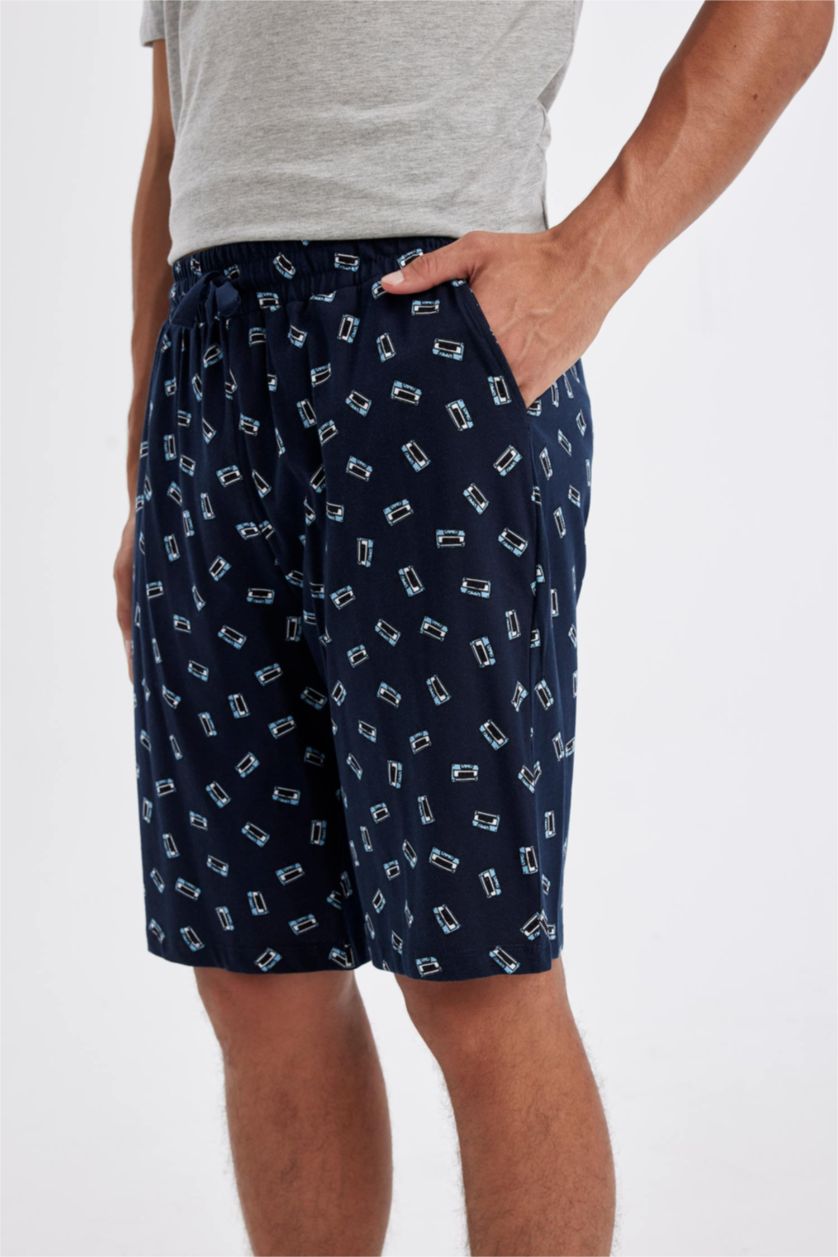 MAN NAVY Regular Fit Pocket Patterned Shorts Pajama Bottoms