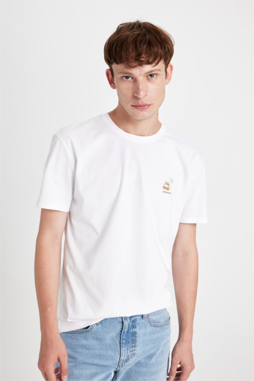 HOMME Blanc T-shirt à col rond et manches courtes