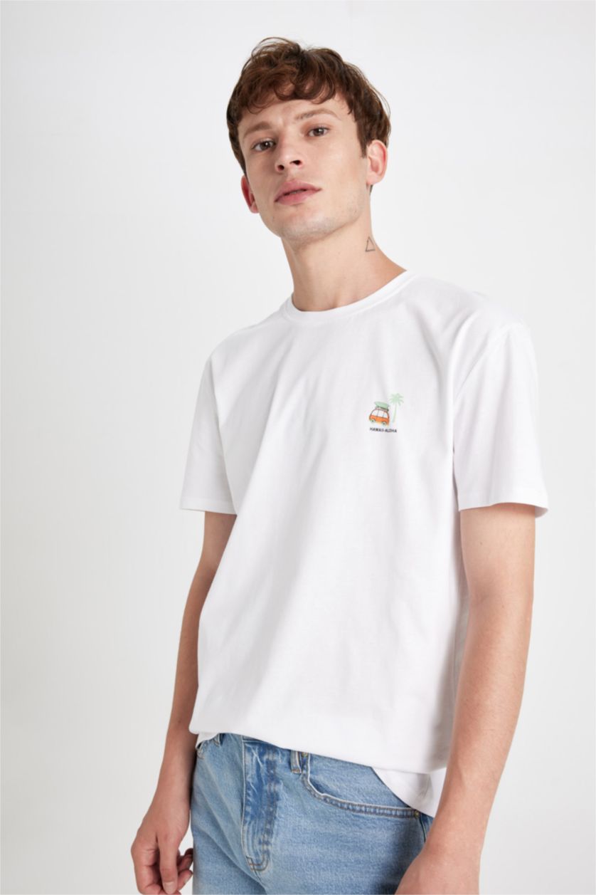 HOMME Blanc T-shirt à col rond et manches courtes