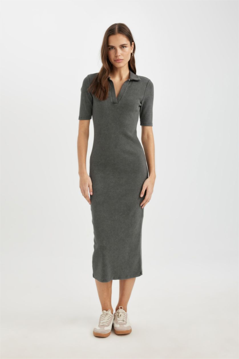 نساء رمادي فستان ميدي نص ردن مضلع بوديكون بياخة بولو