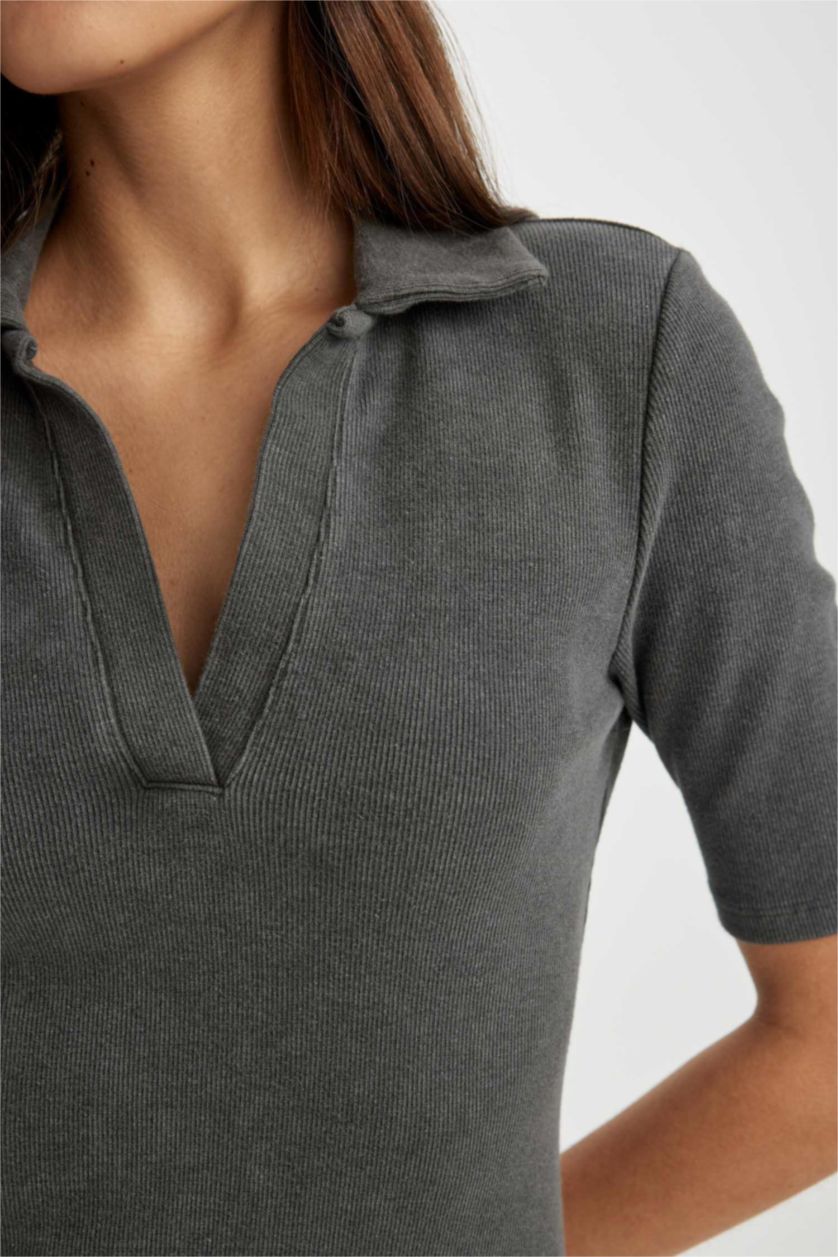 نساء رمادي فستان ميدي نص ردن مضلع بوديكون بياخة بولو