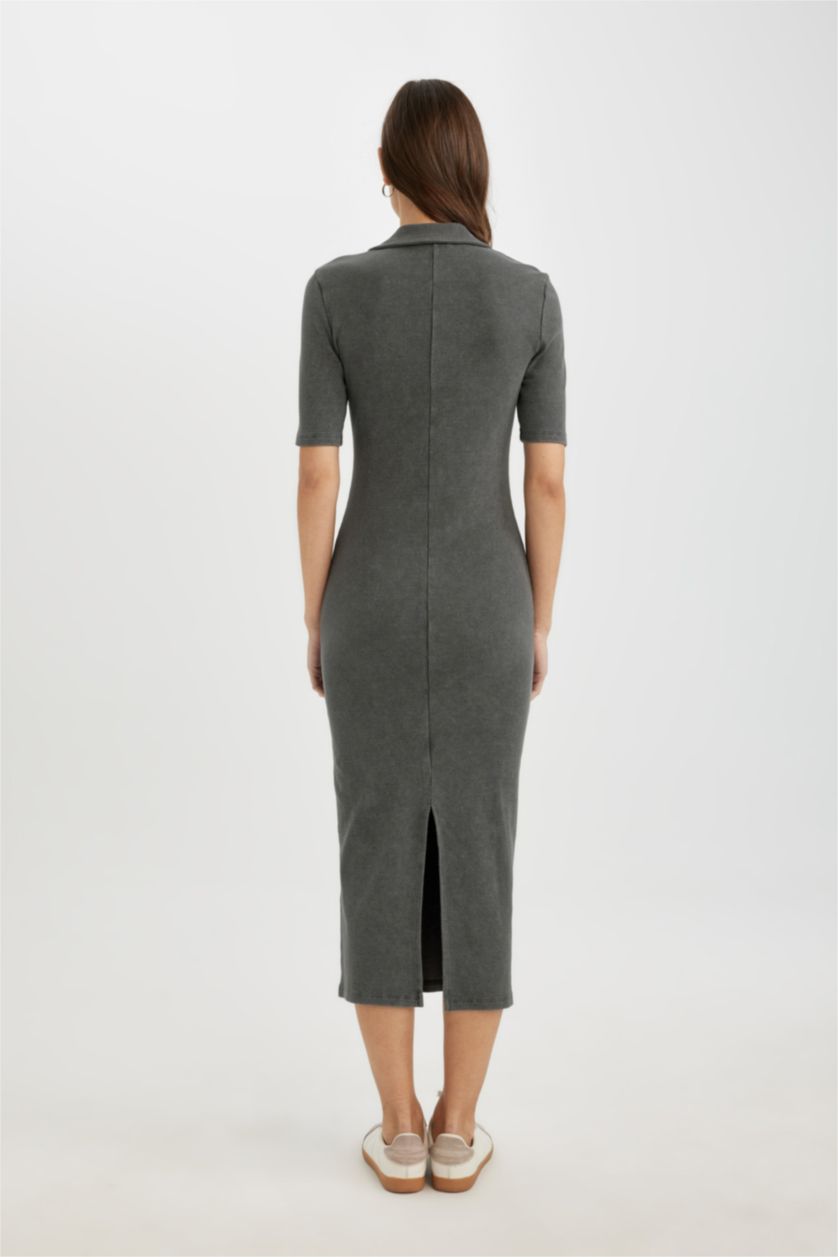 نساء رمادي فستان ميدي نص ردن مضلع بوديكون بياخة بولو