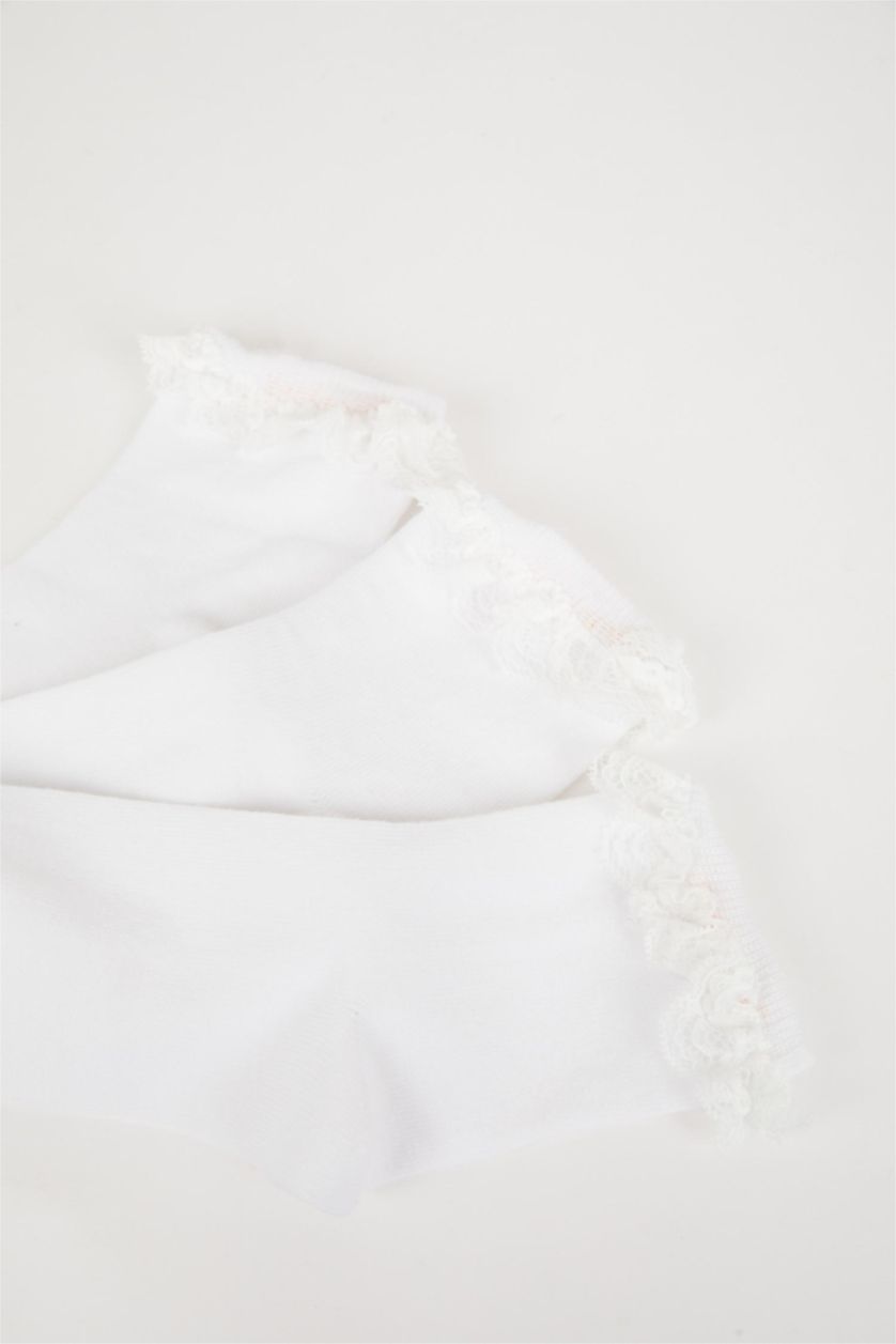 Kız Çocuk - Genç Kız Beyaz Kız Çocuk 3'lü Pamuklu Soket Çorap