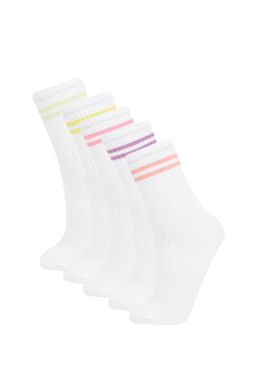 FILLES Blanc Chaussettes Longues Coton pour Fille - 5 Paires