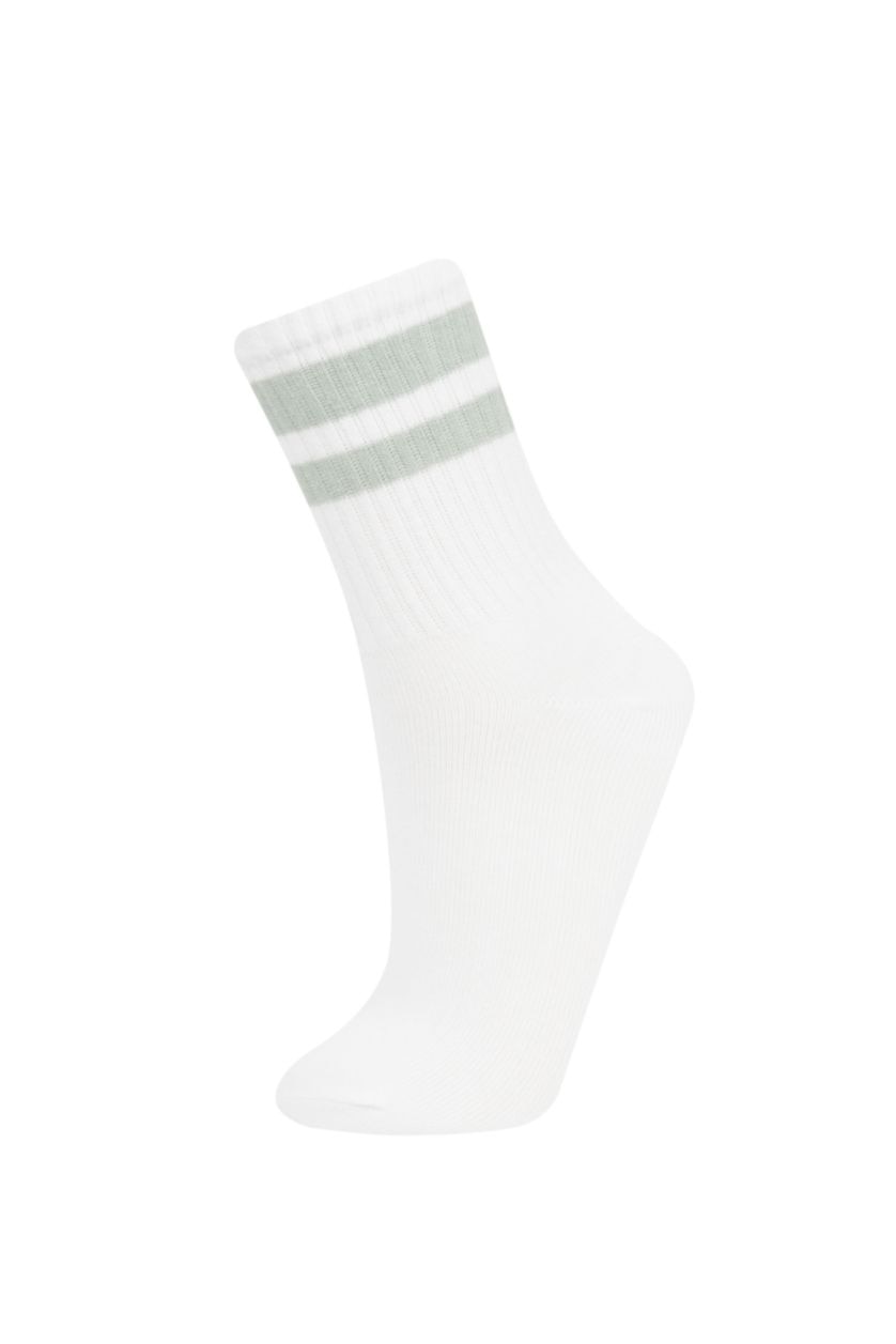 Kız Çocuk - Genç Kız Beyaz Rahat Lastikli 3'lü Pamuklu Uzun Çorap Kız Çocuk