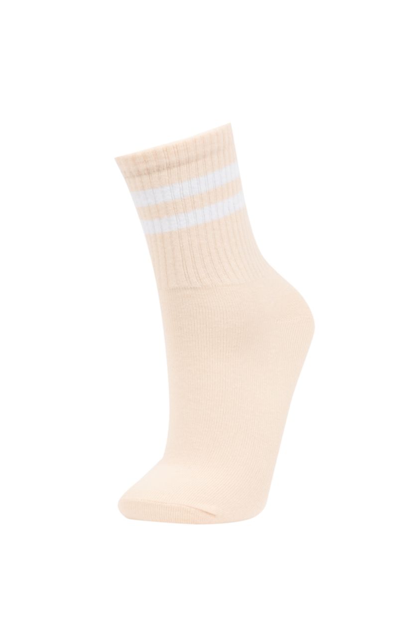 Kız Çocuk - Genç Kız Beyaz 3'lü Pamuklu Uzun Çorap Kız Çocuk