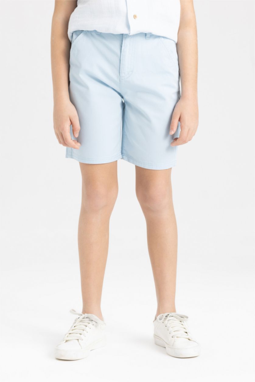 Erkek Çocuk - Genç Erkek Açık Mavi Cepli Basic Düz Gabardin Şort Erkek Çocuk