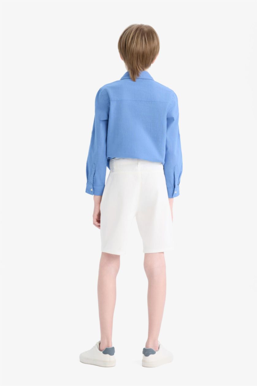 Erkek Çocuk - Genç Erkek Kırık Beyaz Cepli Basic Düz Gabardin Şort Erkek Çocuk