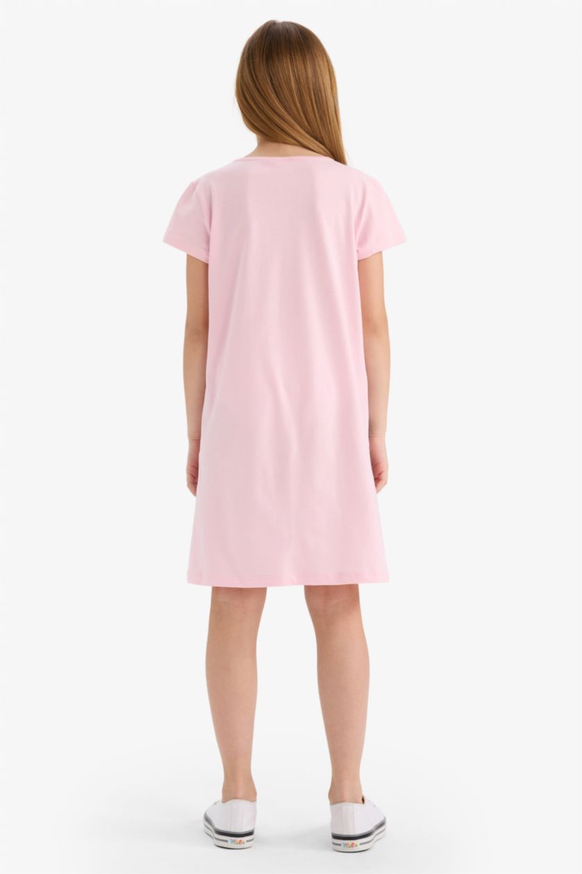 Kız Çocuk - Genç Kız Açık Pembe Disney Lilo & Stitch Kısa Kollu Elbise Kız Çocuk