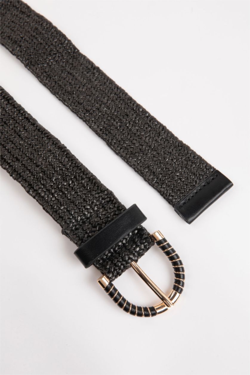 Kadın Siyah Kadın Hasır Günlük Kemer