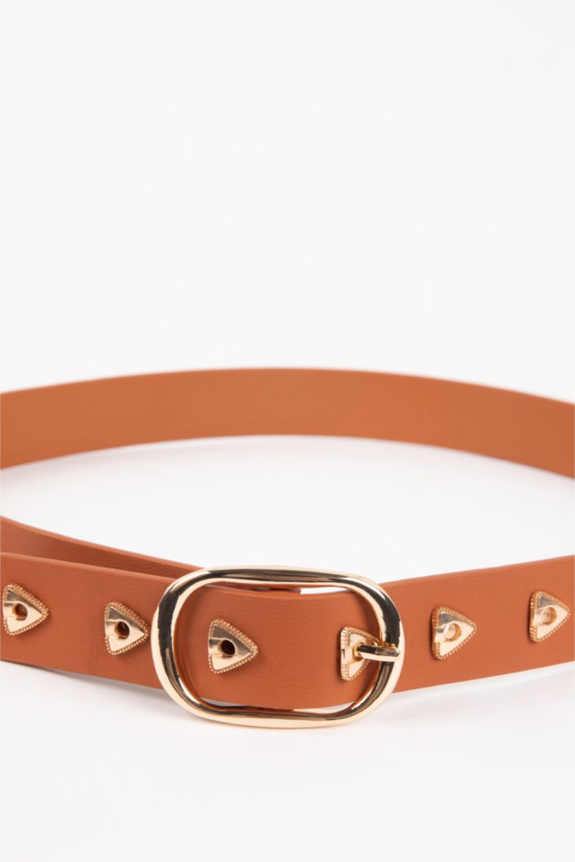 Woman Tan حزام نسائي جلد صناعي