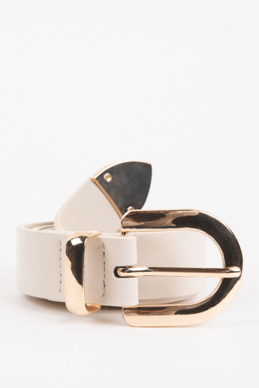 Woman Beige Woman Faux Leather Denim Belt