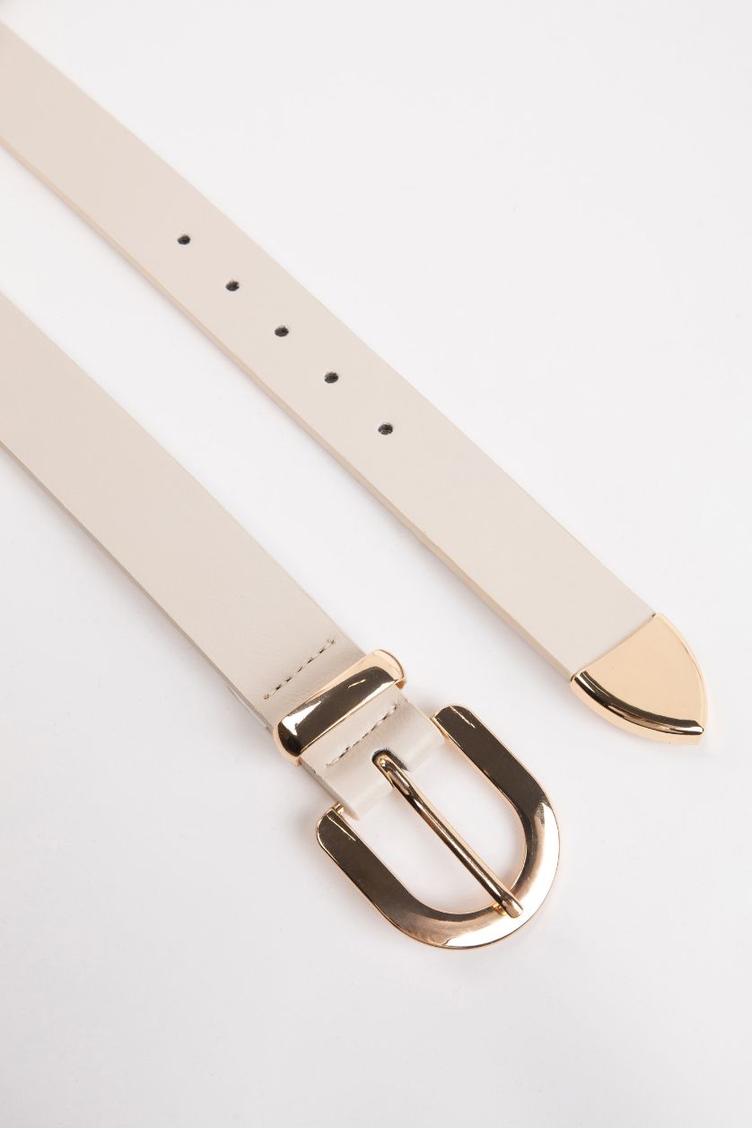 Woman Beige Woman Faux Leather Denim Belt
