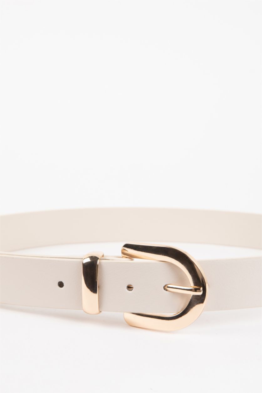 Woman Beige Woman Faux Leather Denim Belt