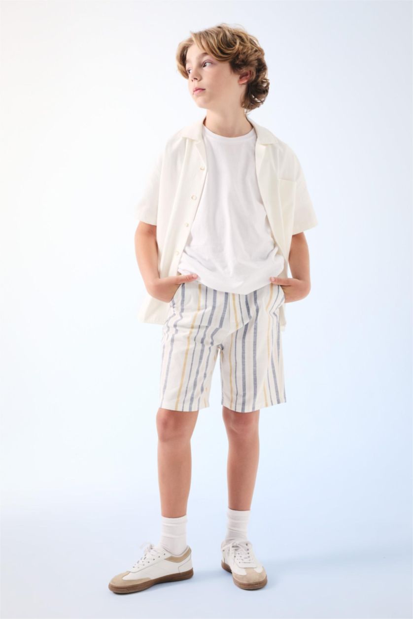 BOYS & TEENS Ecru Boy Regular Fit Linen Look Shorts