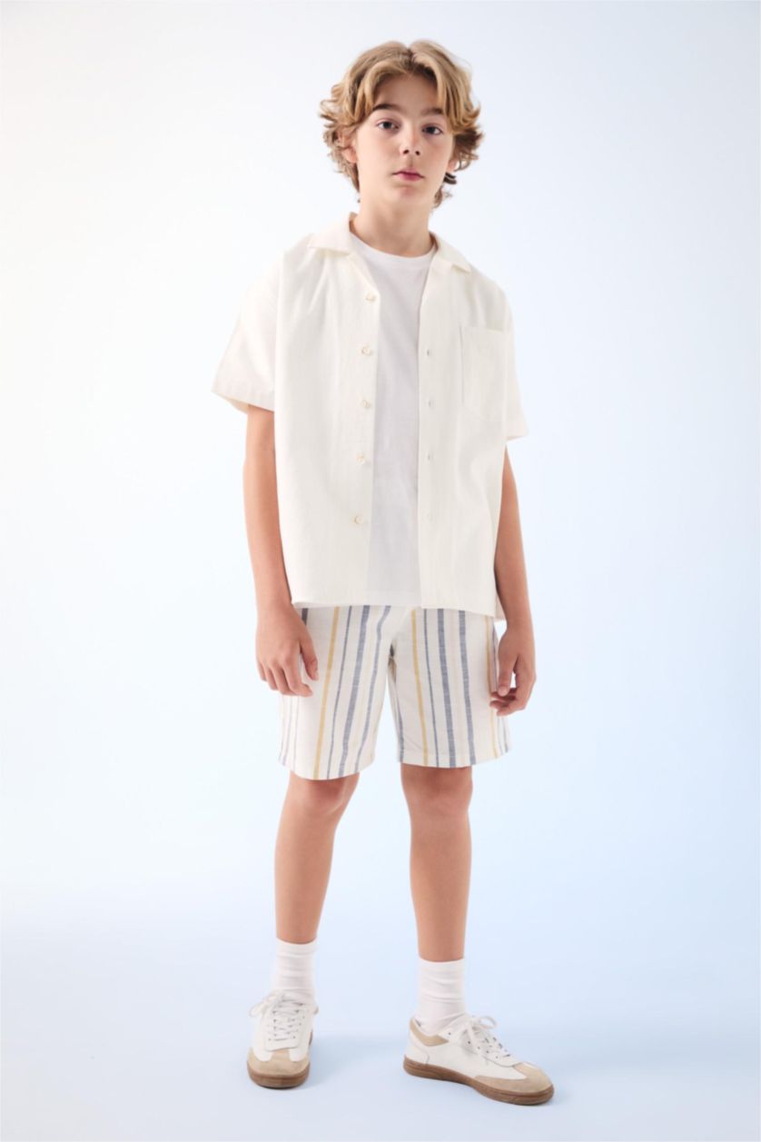 BOYS & TEENS Ecru Boy Regular Fit Linen Look Shorts