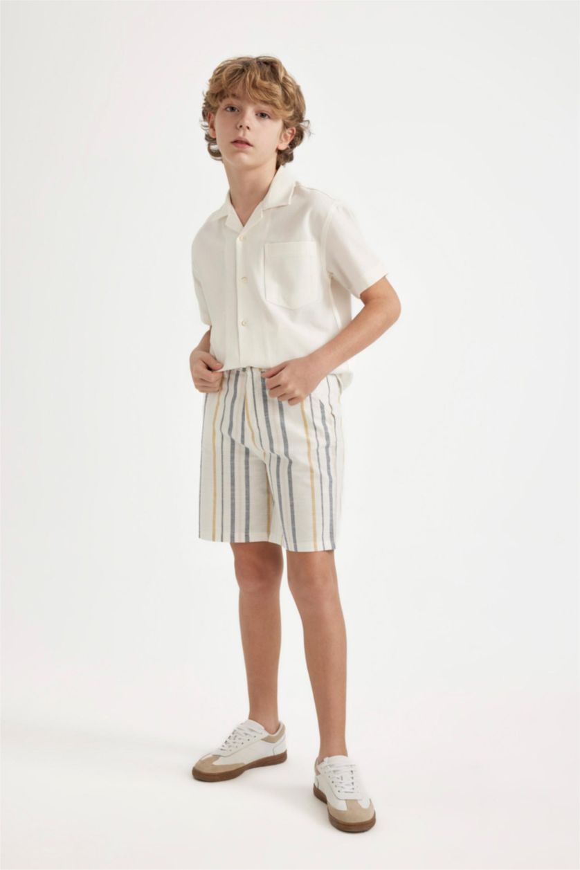 BOYS & TEENS Ecru Boy Regular Fit Linen Look Shorts