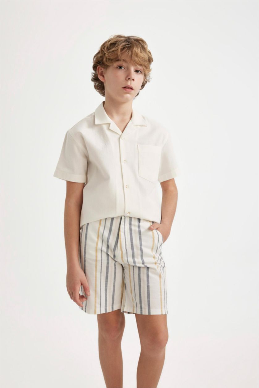 BOYS & TEENS Ecru Boy Regular Fit Linen Look Shorts