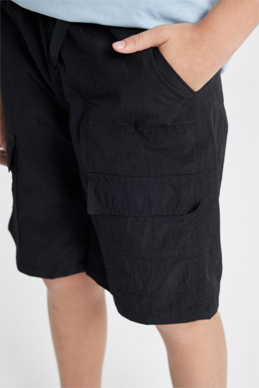 Erkek Çocuk - Genç Erkek Siyah Kargo Fit Paraşüt Şort Erkek Çocuk