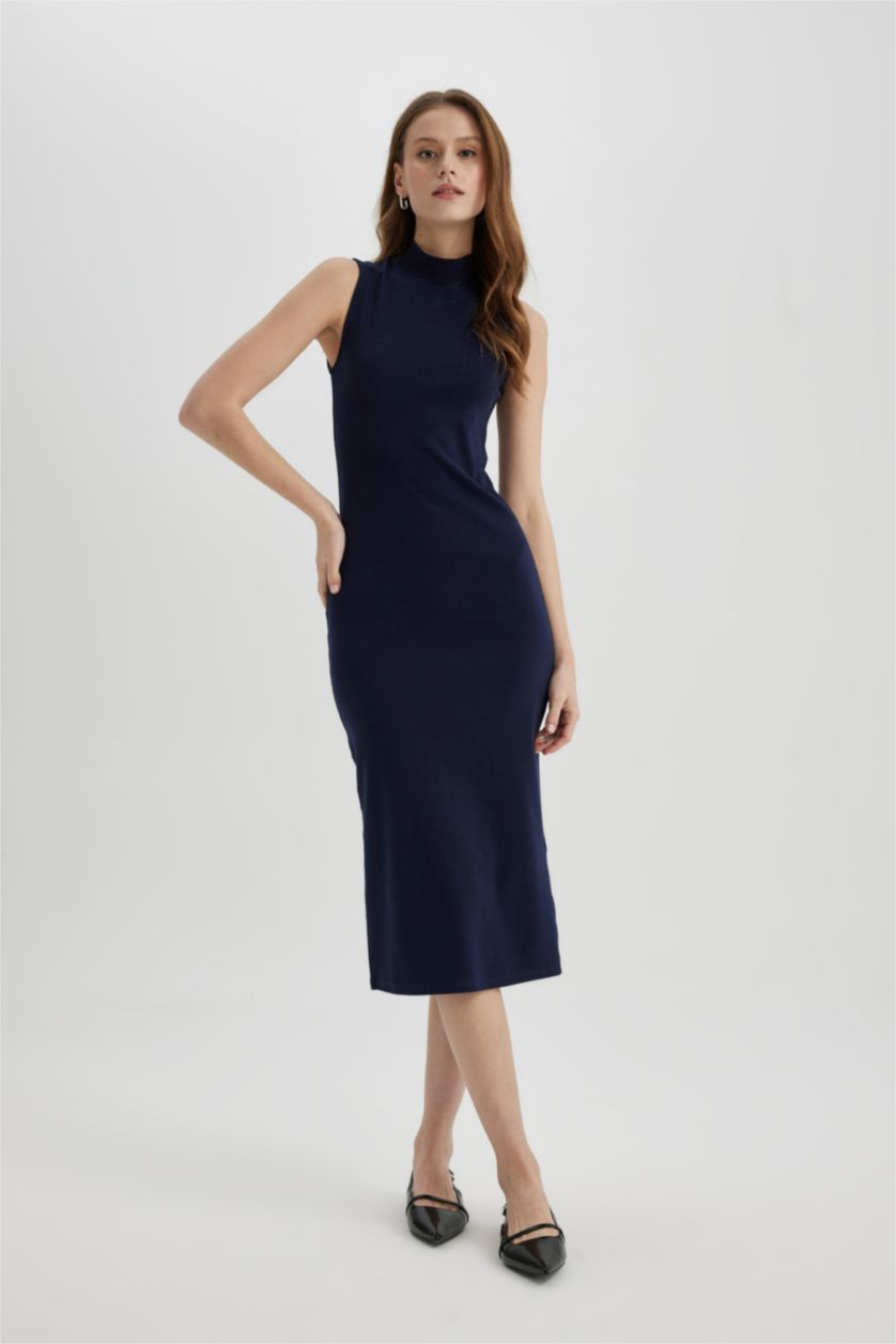 WOMAN NAVY Bodycon Half Turtleneck Camisole Sleeveless Midi Dress
