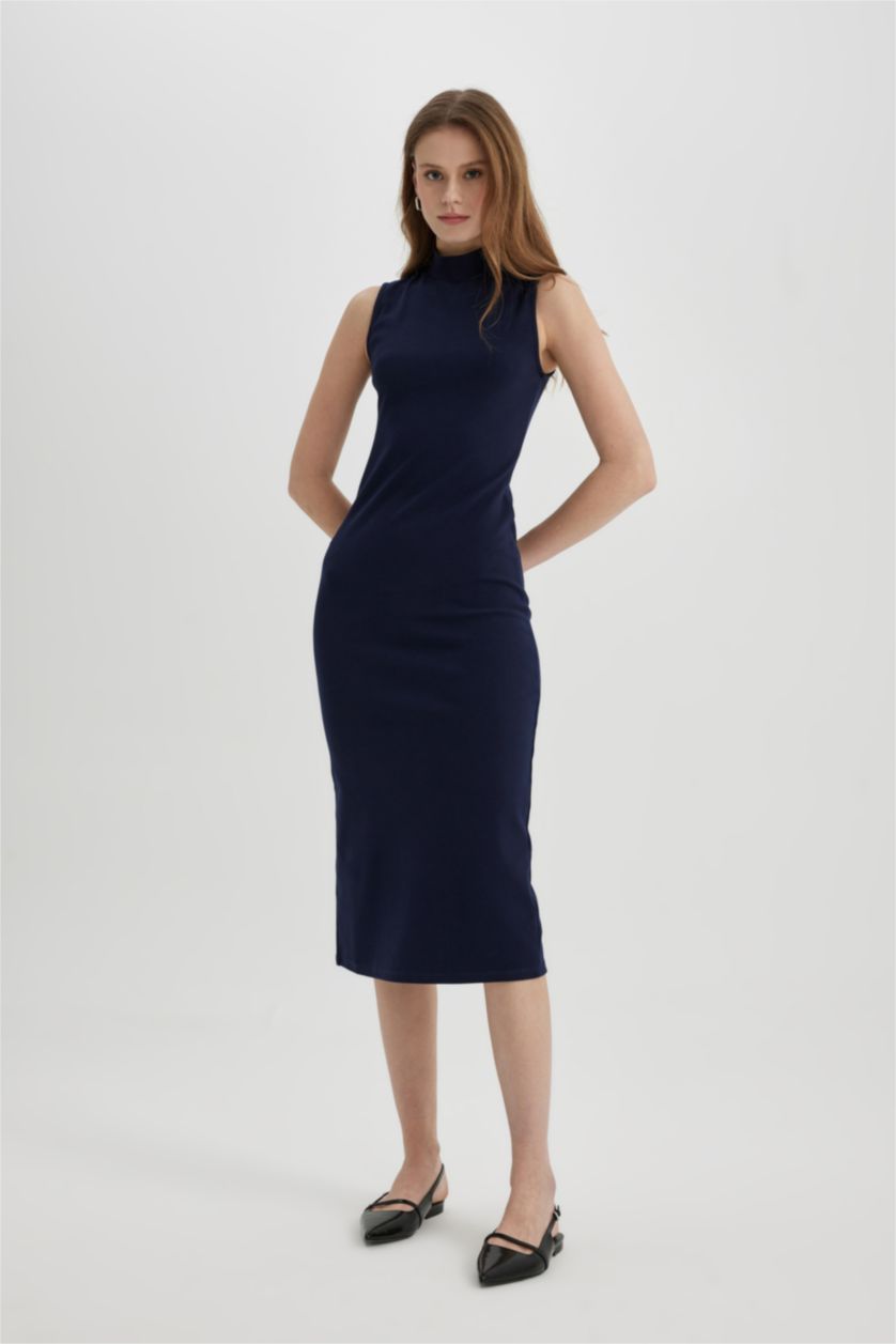 WOMAN NAVY Bodycon Half Turtleneck Camisole Sleeveless Midi Dress