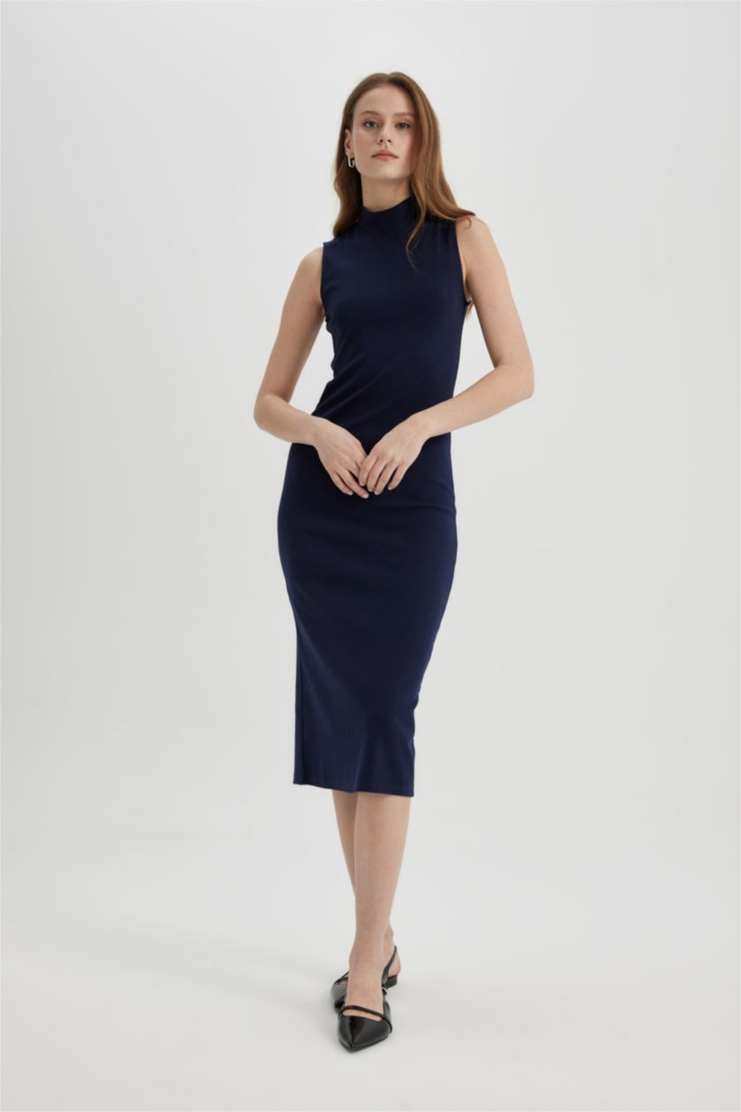 WOMAN NAVY Bodycon Half Turtleneck Camisole Sleeveless Midi Dress