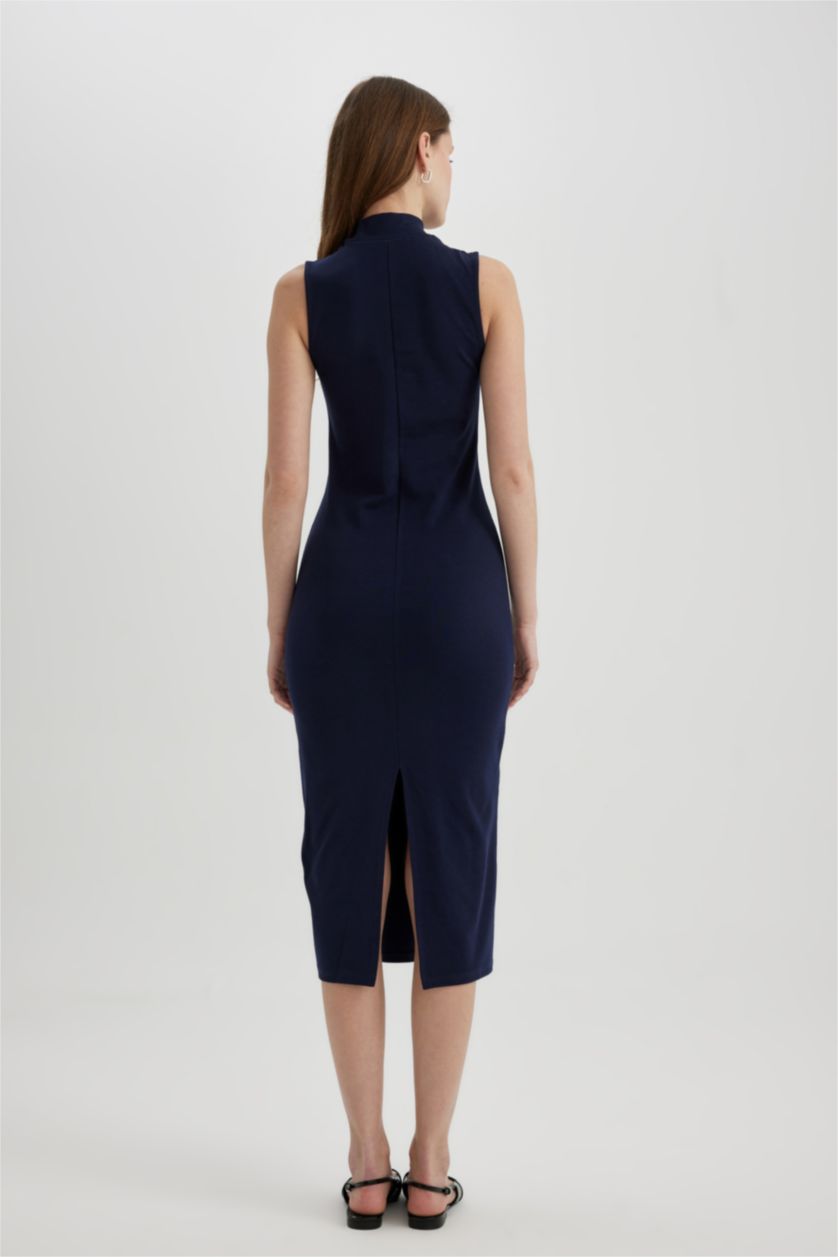 WOMAN NAVY Bodycon Half Turtleneck Camisole Sleeveless Midi Dress