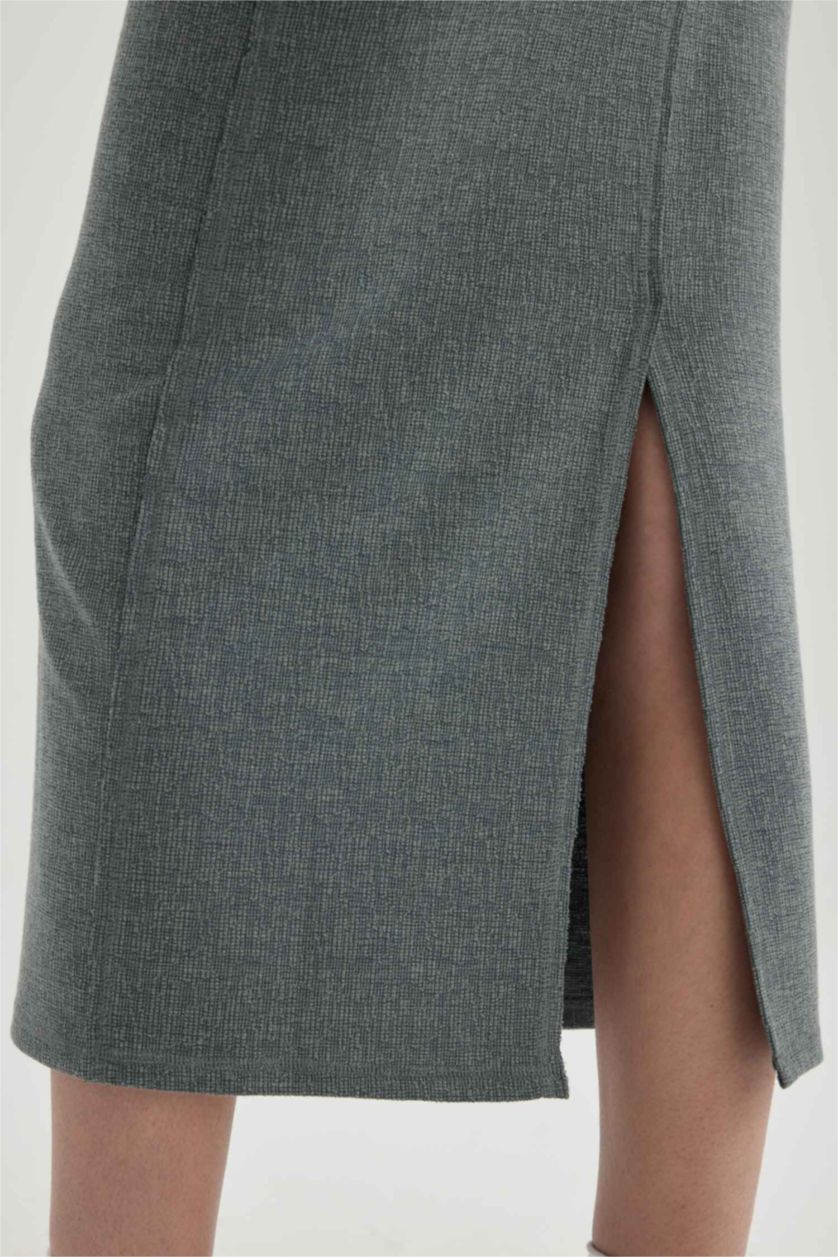 Kadın Mat Yeşil Normal Bel Bürümcük Midi Tüp Etek