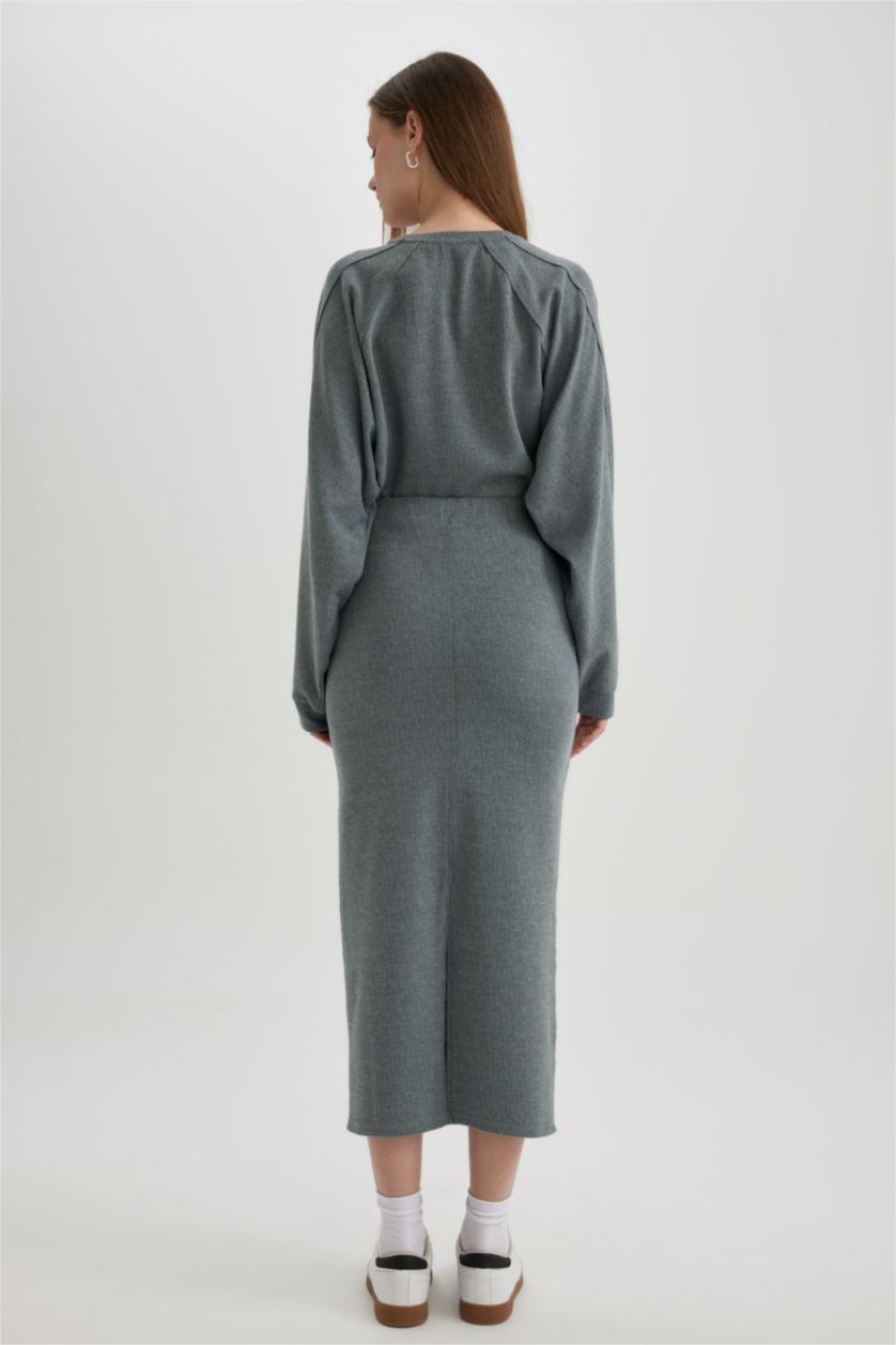 Kadın Mat Yeşil Normal Bel Bürümcük Midi Tüp Etek