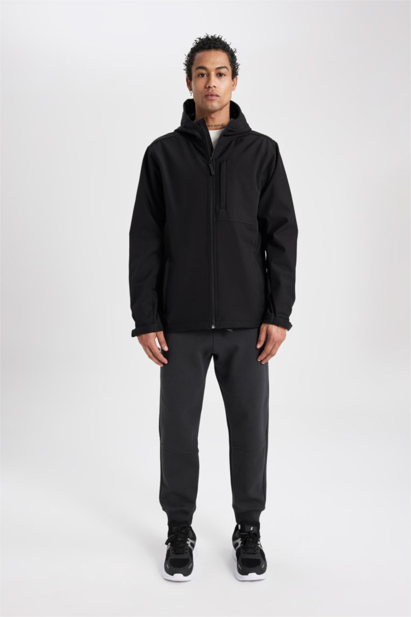 MAN Black DeFactoFit Thermal Insulated Regular Fit Hooded Zippered Softshell Jacket