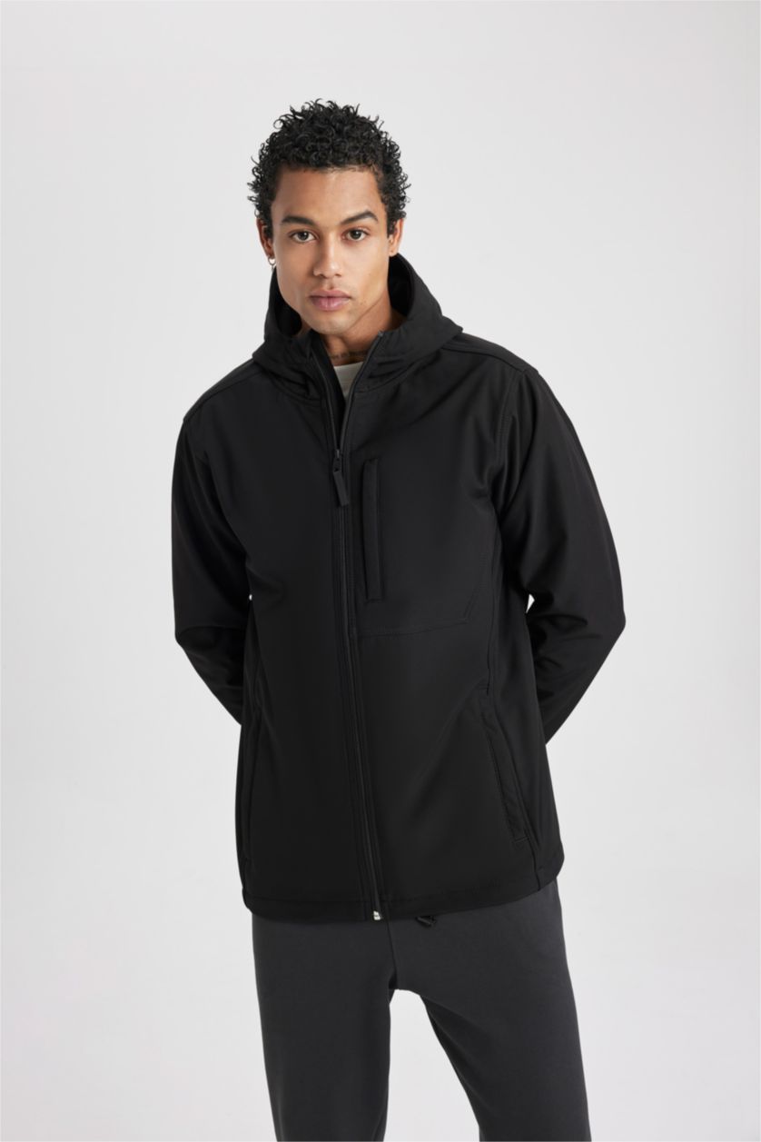 MAN Black DeFactoFit Thermal Insulated Regular Fit Hooded Zippered Softshell Jacket