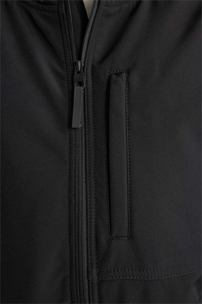 MAN Black DeFactoFit Thermal Insulated Regular Fit Hooded Zippered Softshell Jacket