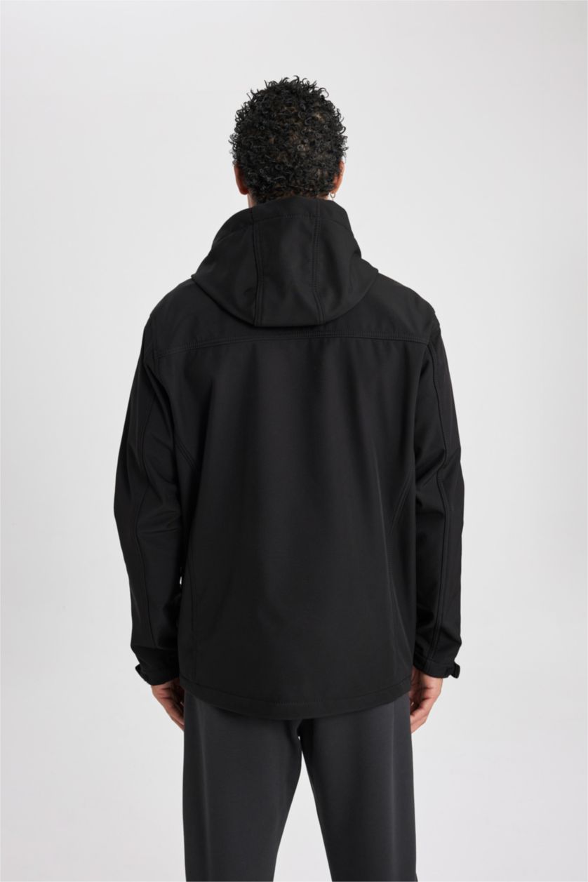 MAN Black DeFactoFit Thermal Insulated Regular Fit Hooded Zippered Softshell Jacket