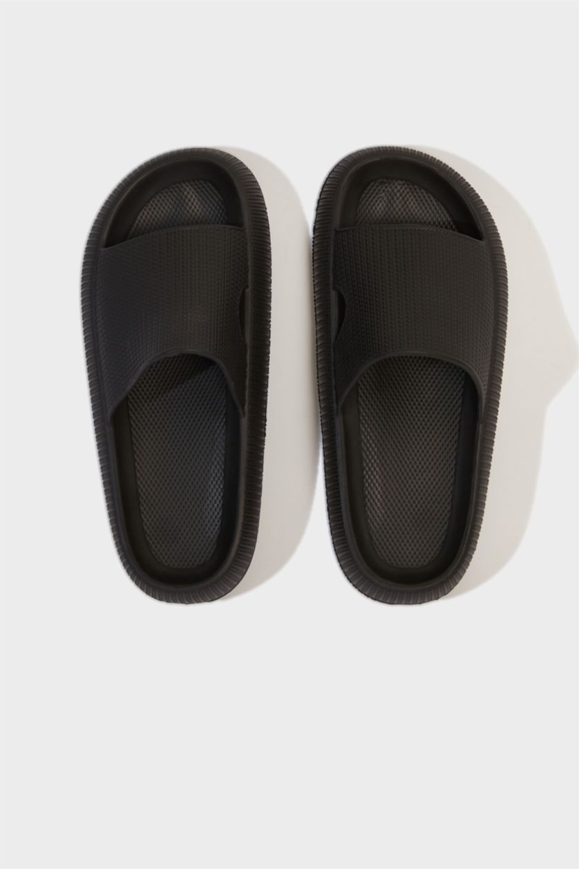 Erkek Siyah Erkek Yüksek Taban Tek Bantlı Eva Terlik