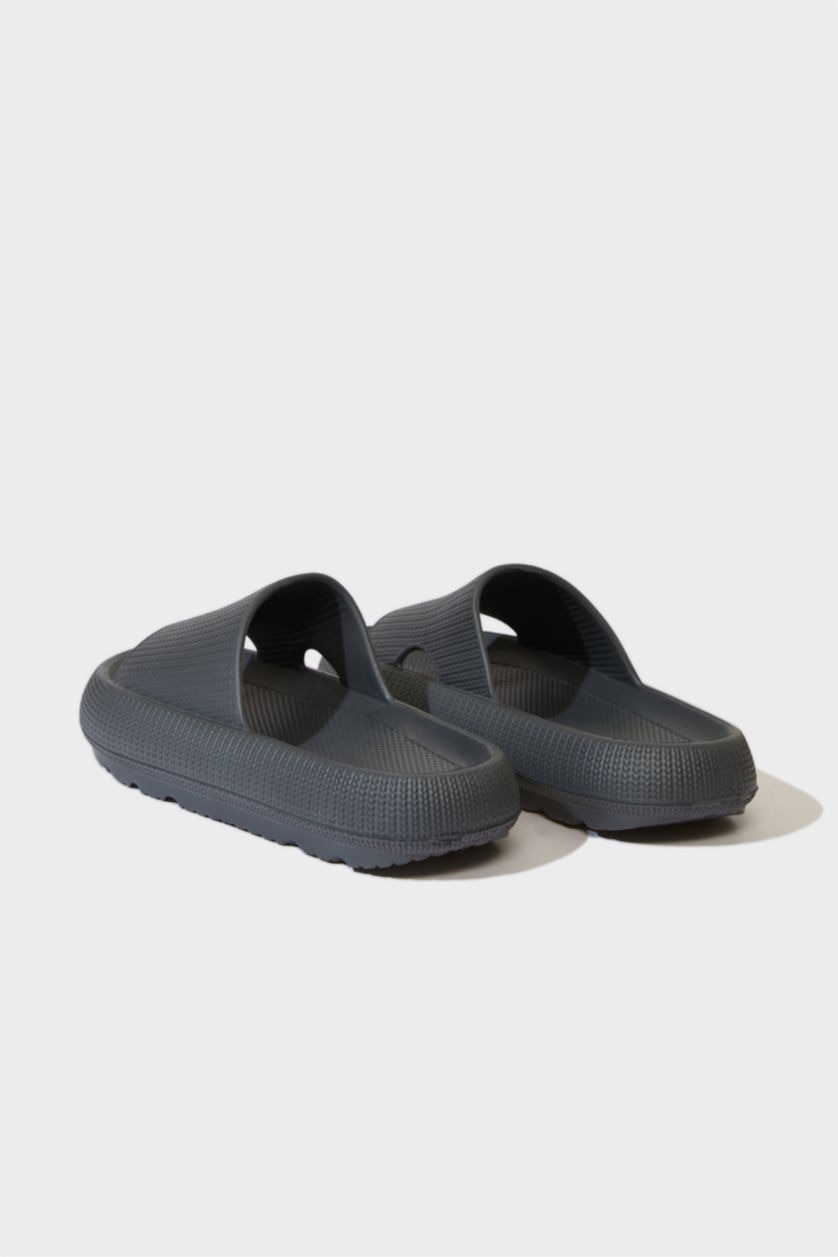 Erkek Gri Erkek Yüksek Taban Tek Bantlı Eva Terlik