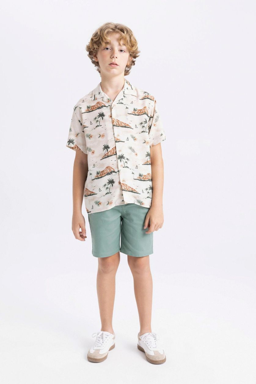 Erkek Çocuk - Genç Erkek Yeşil Erkek Çocuk Basic Düz Gabardin Şort